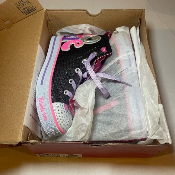 Girl's Sketchers Twinkle Toe Light-Ups- Peace Princess Size 2 NWT Hi-Tops - Picture 4 of 6